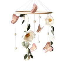 Floral Baby Mobile Crib Nursery Decor Felt Flowers Butterflies Boho