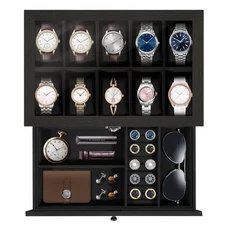 10 Slots Watch Box Solid Wood Watch Case Glass Lid Jewelry Storage Display Case