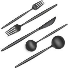 40 Pieces Black Silverware Set, Stainless Steel Flatware Set Service for 8, T...