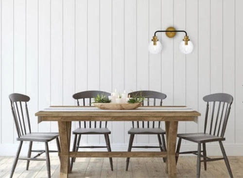 Living District Hanson 2-Light Metal Bath Sconce w/Clear Shade in Black/Brass - Picture 6 of 6