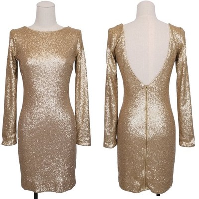 Dress The Population Gold Mini Sequin Bodycon Dress Sz Small