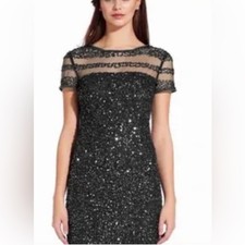 NWT Adriana Papell black sequin cocktail dress size 4