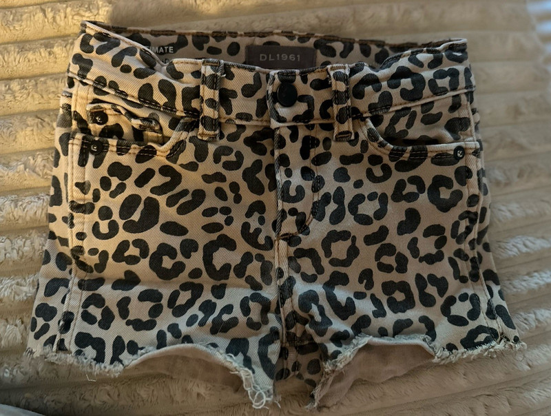 DL1961 Girls 4 Leopard Print Denim Cut-Off Shorts Beige/Black