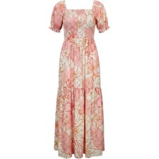 Patrons of Peace Pink Smocked Floral Maxi Dress S Puff Sleeve Boho Cottagecore