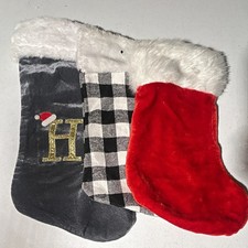 Christmas Stockings Set of 3, Red Gray Black White Check, Faux Fur Cuff