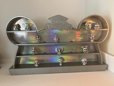 Disney Doorables 100 Years Of Wonder Lot Silver Shelf & 13 Silver Figurines