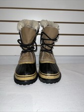 Sorel Caribou Waterproof Winter Boots Women s Size 8 Tan Leather / Rubber Shell