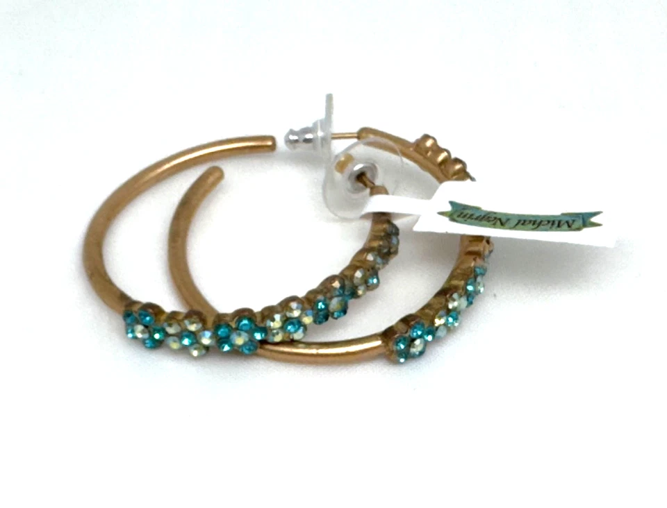 Preciosos pendientes de aro Michal Negrin con cristales Israel #623# Foto 2 de 4