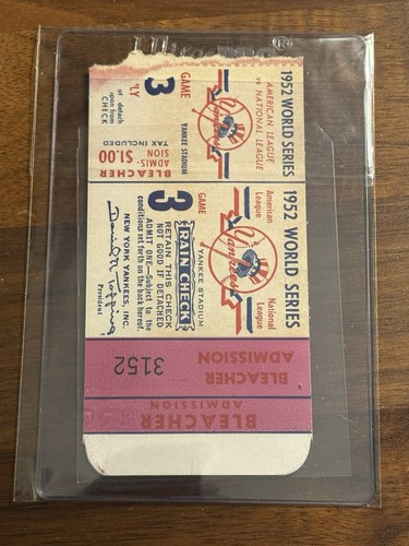 1952 New York Yankees Game 3 World Series Ticket Stub VS Brooklyn Dodgers - Picture 1 of 2