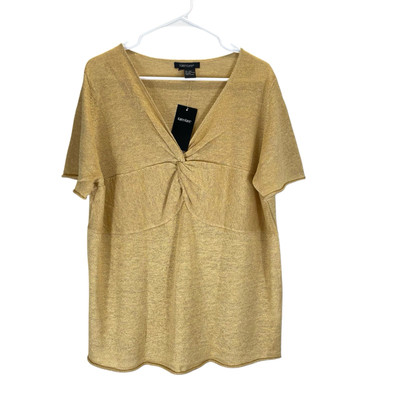 NEW Karen Kane Linen Blend Blouse Womans 2X Gold Metallic Thread Ruched