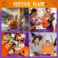 144 Halloween Tattoos for Kids, Pre-Cut Temporary Tattoo Halloween Bulk Favors i