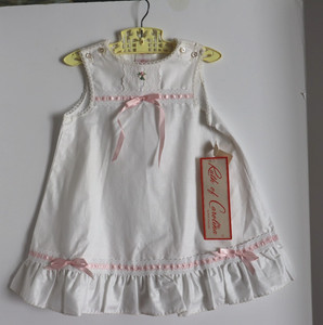 VINTAGE RUTH OF CAROLINA WHITE COTTON SUMMER DRESS WITH PINK RIBBONS S- 4T RARE