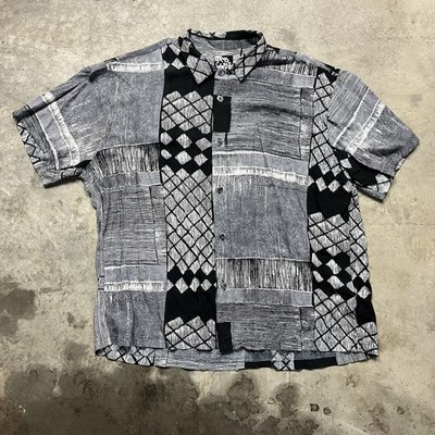 Vintage JAMS World 'NORI' Aloha Shirt Mens XL Black White Parallel Lines Hawaii