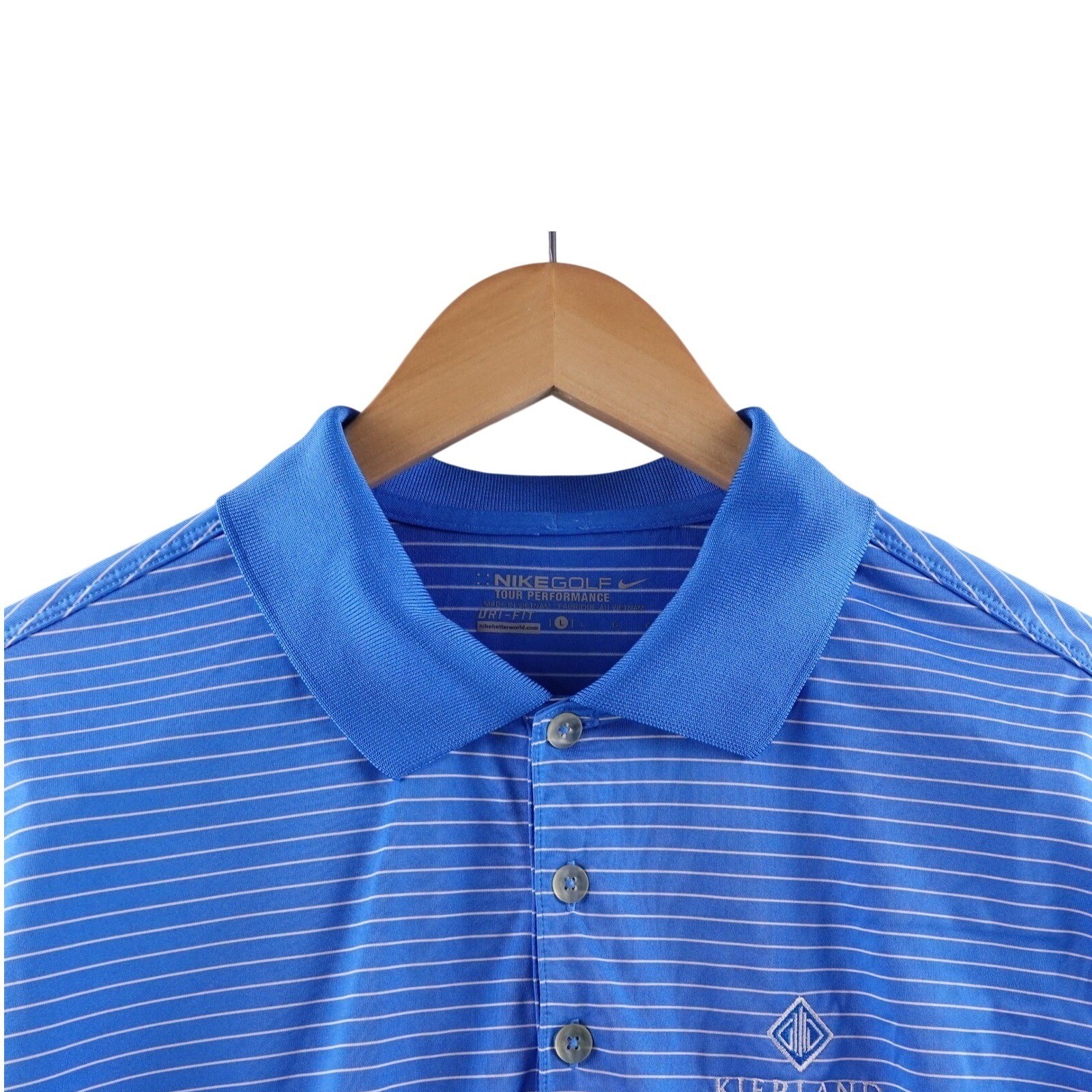 Nike Golf Tour Performance Polo Shirt Mens L Blue White Stripe Dri-Fit Stretch