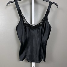 Vintage Olga Black Satin Camisole Size Small Cami Top USA Made Lace 10045
