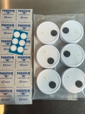 Mushroom Liquid Culture Jar Lids, WIDE Set of 6 + Extra Filters + parafilm