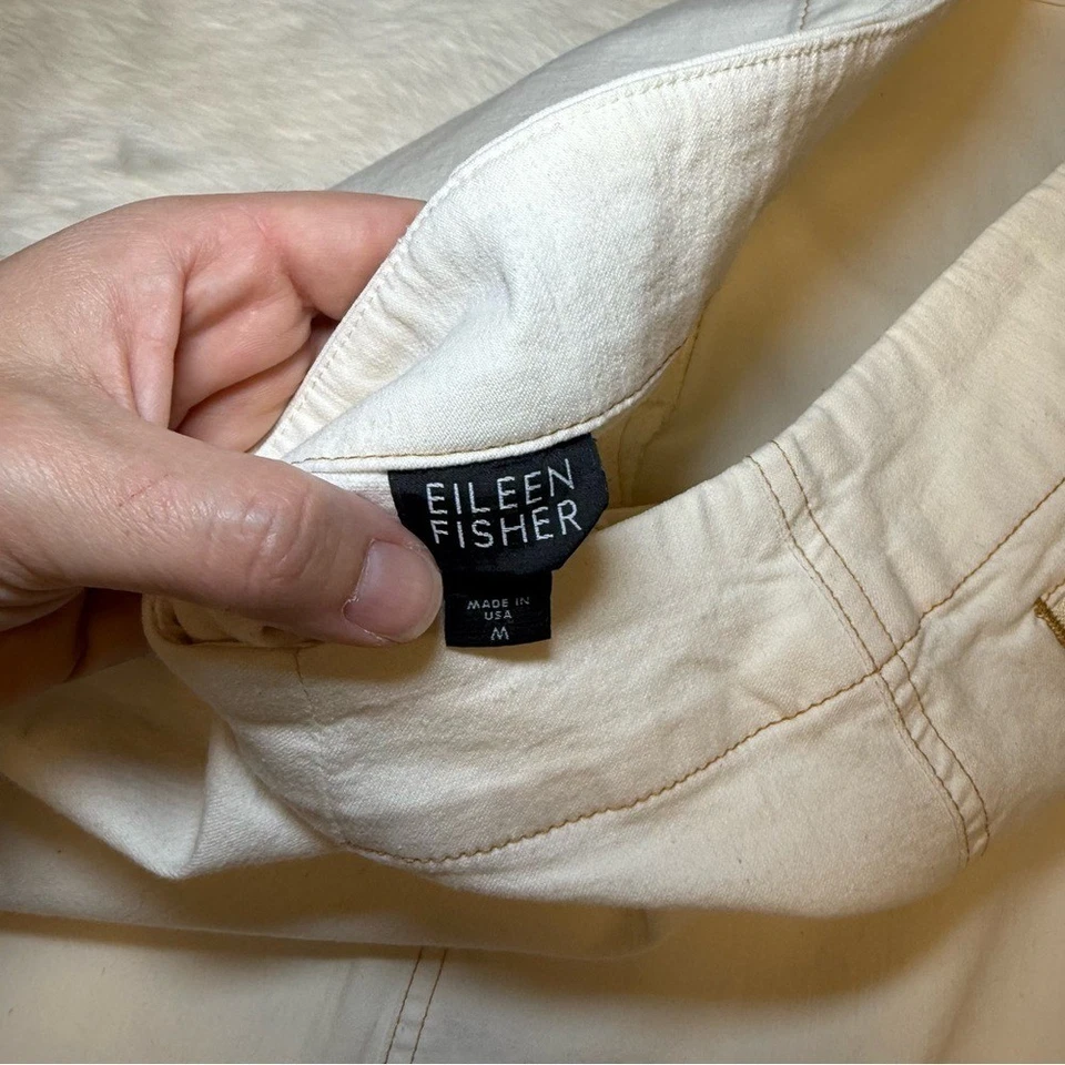 Falda midi Eileen Fisher algodón crema con detalle de bolsillo delantero talla mediana Foto 3 de 4