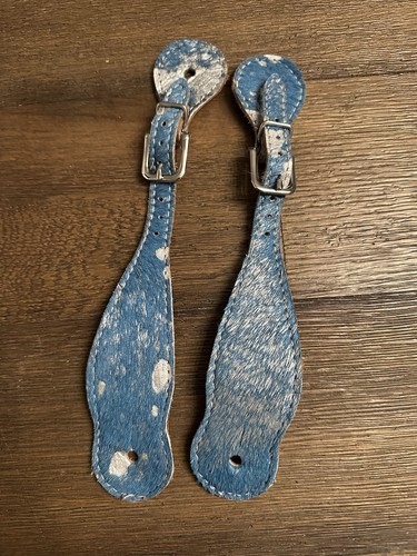 Horse Tack - Blue & Silver Faux Cowhide Western Spur Straps 