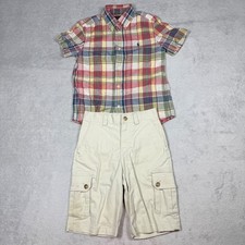 Polo Ralph Lauren Boys Plaid Button Down Shirt  Cargo Shorts Set Size 7
