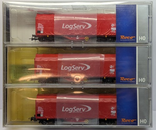 Roco H0 67009 3er Set Schiebeplanenwagen Shimmns-tu On Rail LogServ | Zustand: Gebraucht