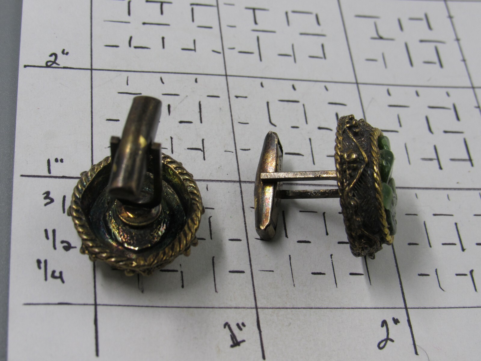 Mens Vintage CUFFLINK Green Jade Chips Costume Jewelr… Gem