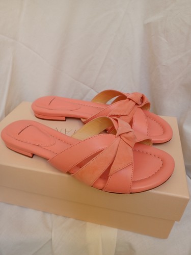 Neu Alexandre Birman 395 $ lachsrosa geknotete flache Sandalen Pantoletten Brasilien 37,5 - Bild 7 von 8