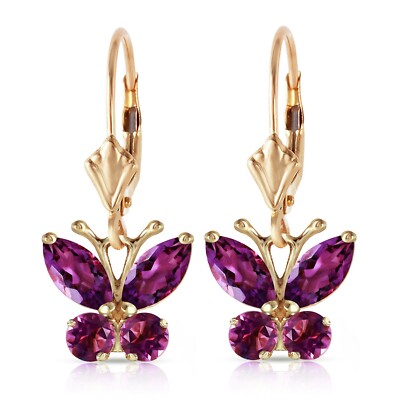 14K. GOLD OHRRING SCHMETTERLING MIT NATÜRLICHEM AMETHYST (Gelbgold)
