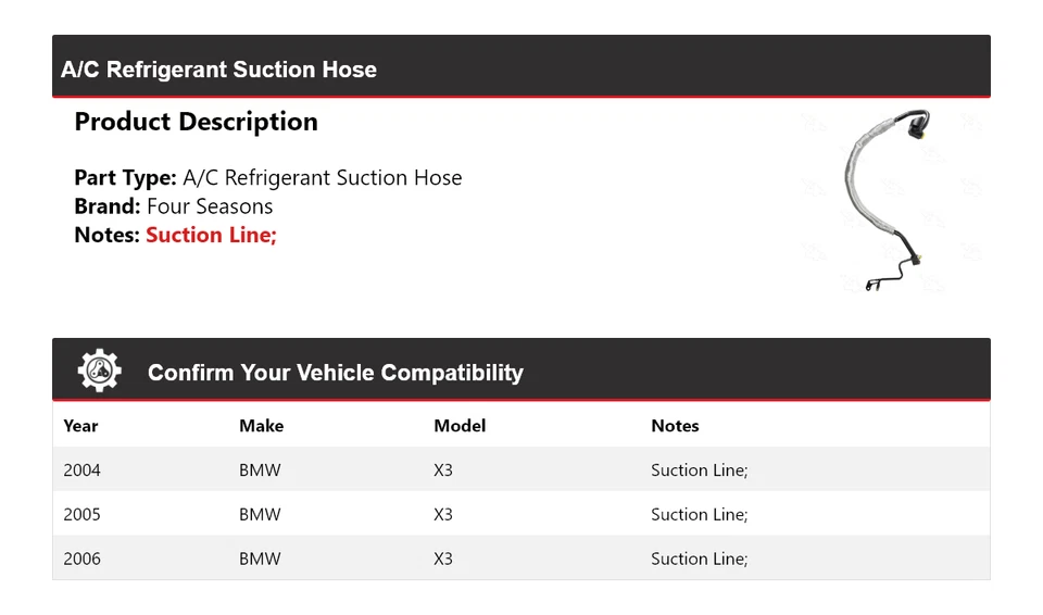 Mangueira de sucção refrigerante 4 estações 2005 BMW X3 A/C para 2004-2006 - Imagem 2 de 4