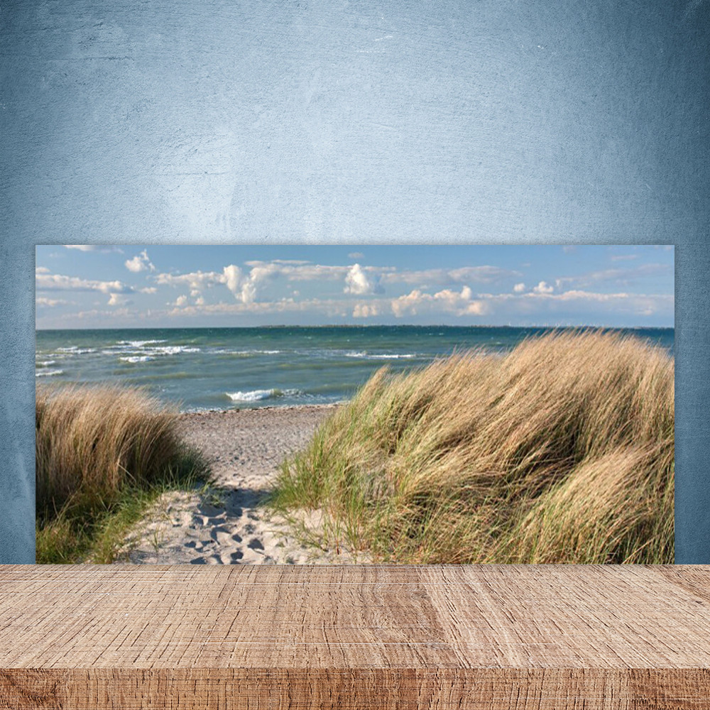 Crédence de cuisine en verre 100x50 cm motif paysage de mer herbe sauvage