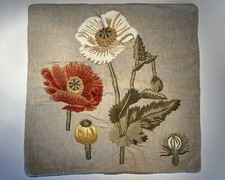 Pottery Barn 24" sq. Pillow Cover/Sham Crewel Floral Embroidery "Linen" Fall "