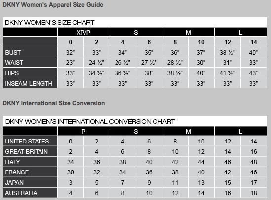 Dkny Size Chart
