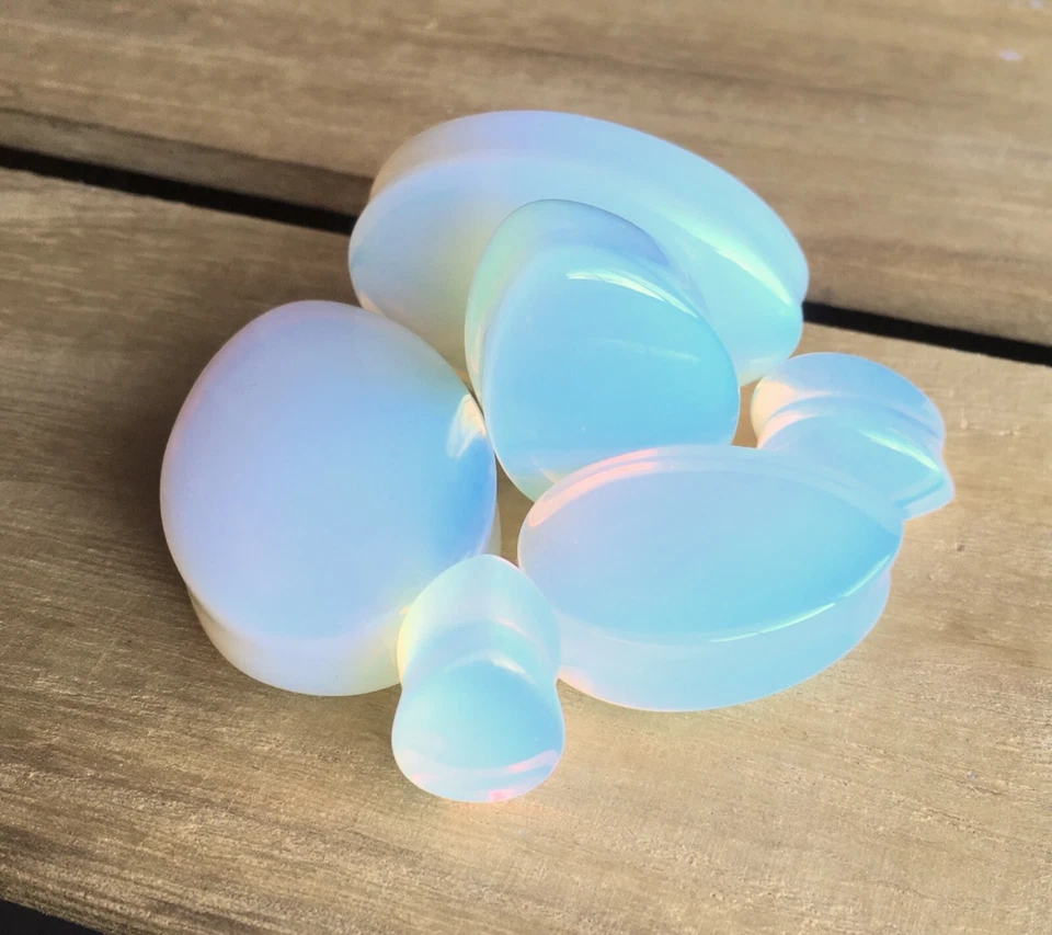 PAR Tapones de Piedra Opalita Lágrima Opalescente Lágrima Gota Oreja Piercing Medidor Foto 3 de 4