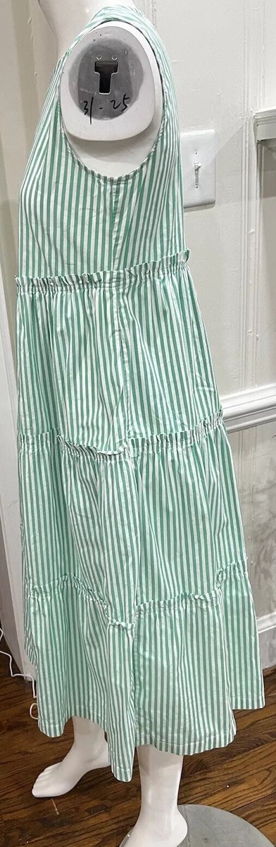 j crew green striped dress Sleeveless striped tiered midi dress