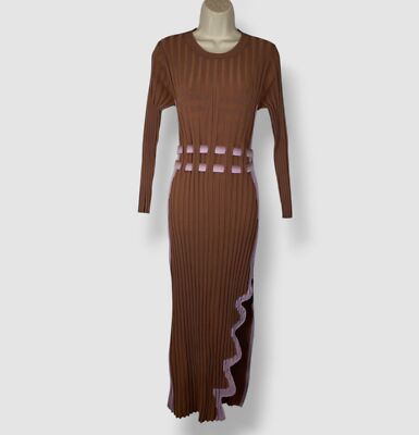 PH5 Women's Brown Colorblock Trim Aster Pleated Midi Dress Size S