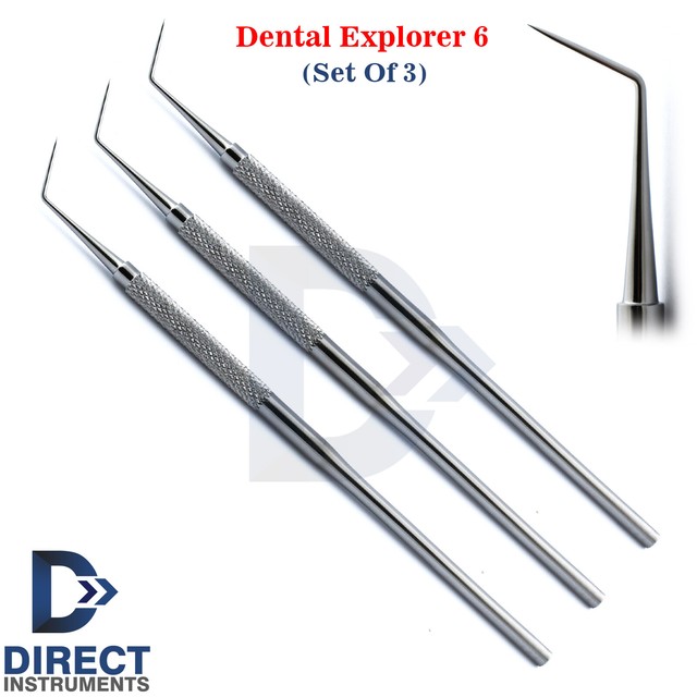 3Pcs Dental Explorer 6 Probe Single Ended Endodontic Caries Calculus