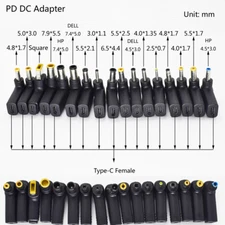 1pc Universal Notebook Laptop DC Plug to Type-C Female Adapter 17 Sizes Optional