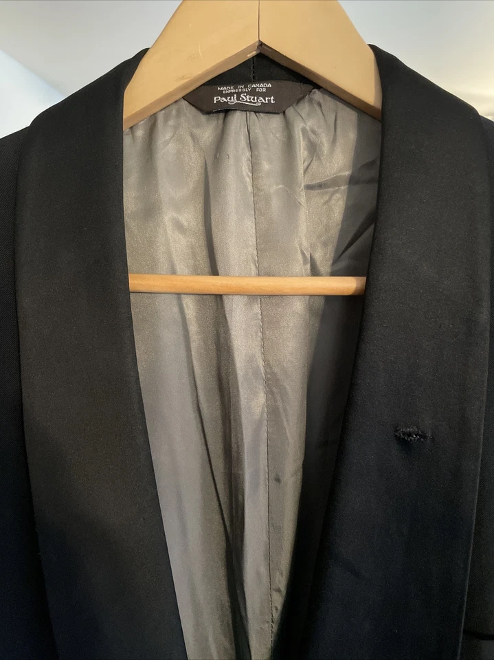 Jaqueta de jantar vintage Paul Stuart preta xale de seda lapela blazer 41 mangas longas Reg - Imagem 2 de 4