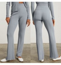 Everlane The Ribbed Knit Flare Knit Pants Sz Med Gray Pull On Elastic Waist NEW