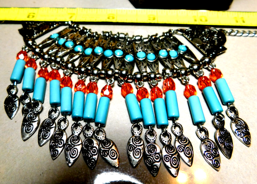 Unbranded~Vtg. Dangle Drop Diva Turquoise Cleopatra/ Indian Chunky Necklace - Picture 20 of 20