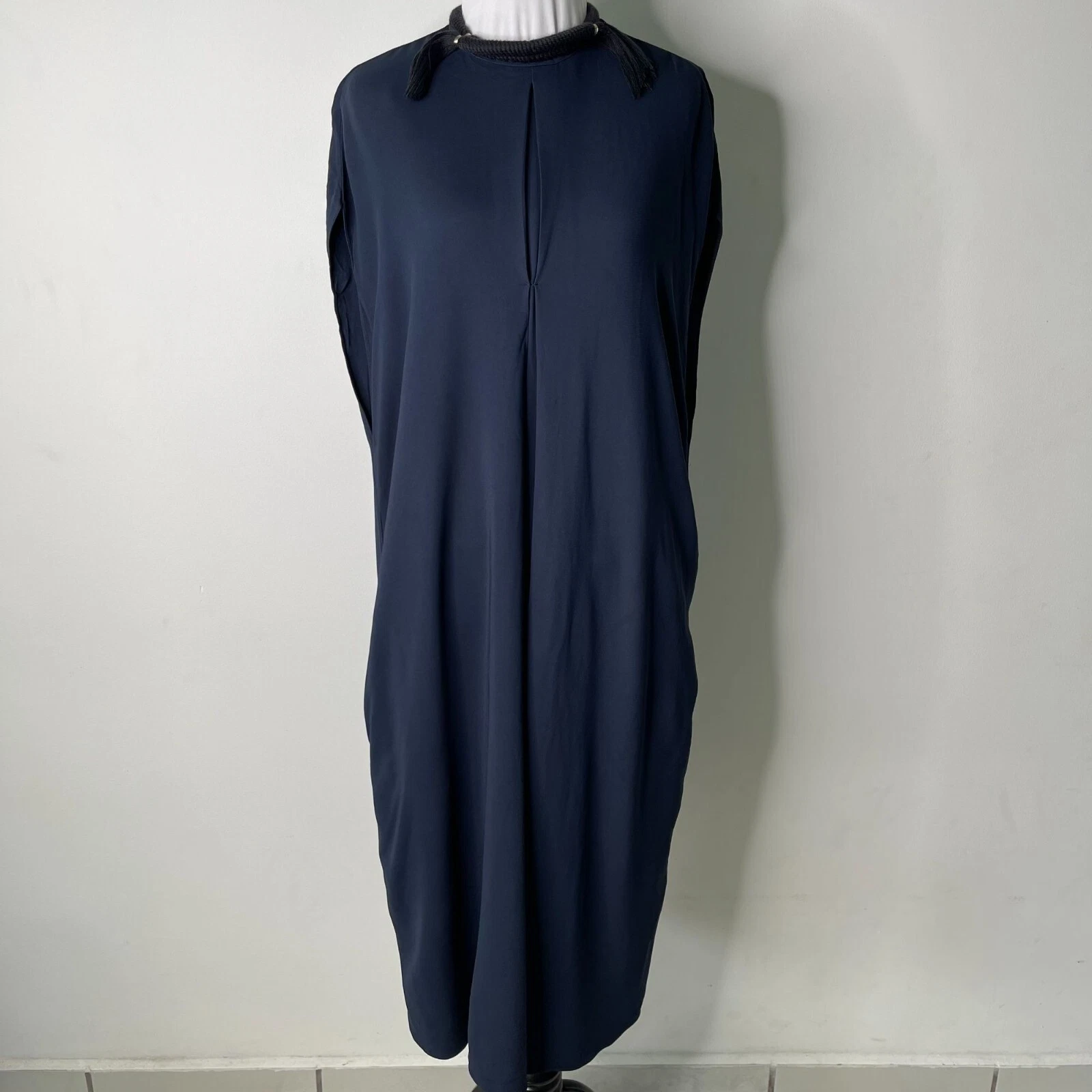 Lanvin — LANVIN Women's Navy Blue Shift Rope Trim Crew Neckline Dress Size 34
