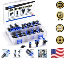 Efficient Push to Connect Fittings Kit - 40 Pieces, for Pu/Nylon/Soft PE Tubes