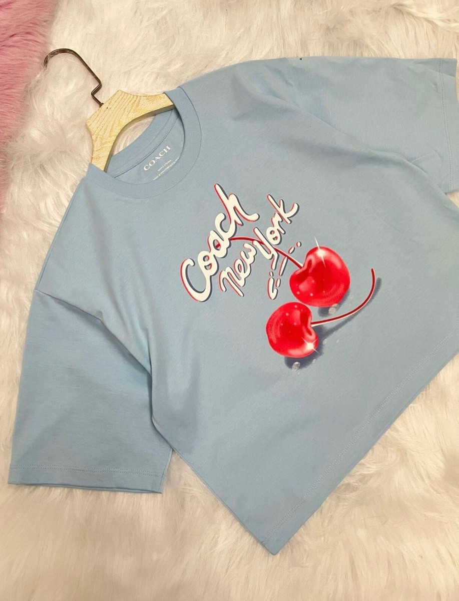 Coach Women Airbrushed Cherry Organic Cotton Cropped T Shirt