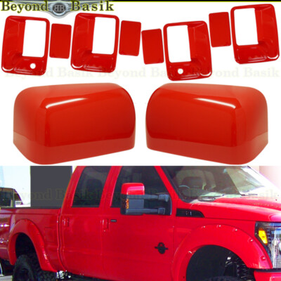 2008-2016 FORD F250 Superduty Door Handle COVERS W/PSKH+Mirrors Top PQ RACE RED