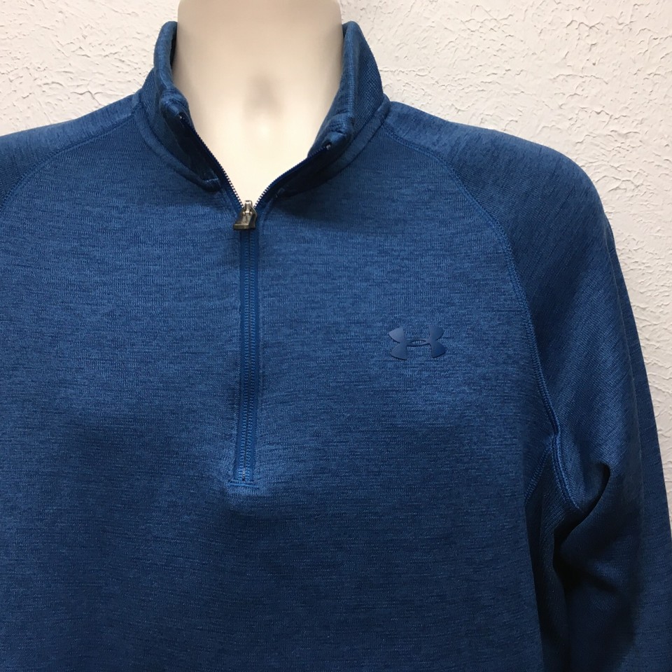 Under Armour Sweater Mens L 1/4 Zip Blue Pullover Fleece ColdGear Loose
