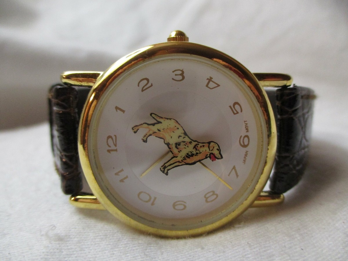 Dog Theme Wristwatch Brown Leather Buckle Band Round Face  display picture 3