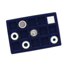 Blue Coin Display Tray (15 Grids)  Storage Case for 2”x2” Snap & Cardboard Flip