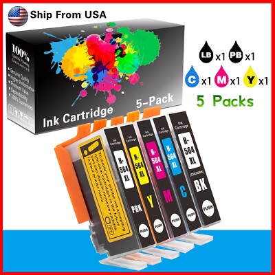 5PK 564 564XL Ink Cartridge For PhotoSmart C5393 C6300 Premium C309a 410a
