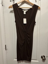 Max Studio Mini Dress Women’s M Brown Sleeveless Stretch Knot Front Bodycon NWT
