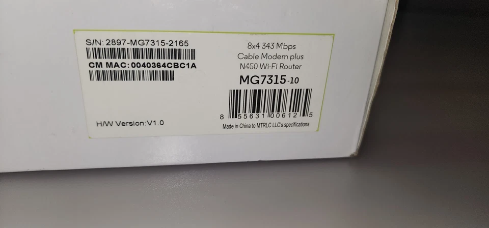Motorola MG7315 8x4 DOCSIS 3.0 Cable Modem Plus N450 Router + Power Cable - Image 3 of 4