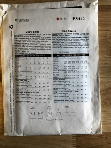 Butterick See & Sew 5442 Kinder Top Kleid, Shorts Größen 1-3 UNGESCHNITTEN W 1 Yd Stoff - Bild 3 von 5